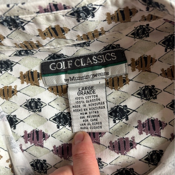 Munsingwear Golf ClassicShirt Short Sleeve GeometricPrint ButtonDownWhite Size L - Picture 8 of 9